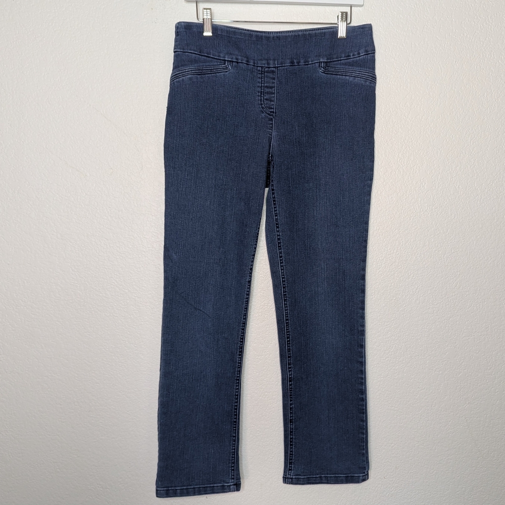 Westbound Blue Straight Leg Jeans Pull On Embellished Pockets Size 10 R
